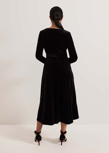 Phase Eight Petite Julia Velvet Wrap Dress Black Australia | IF2468930